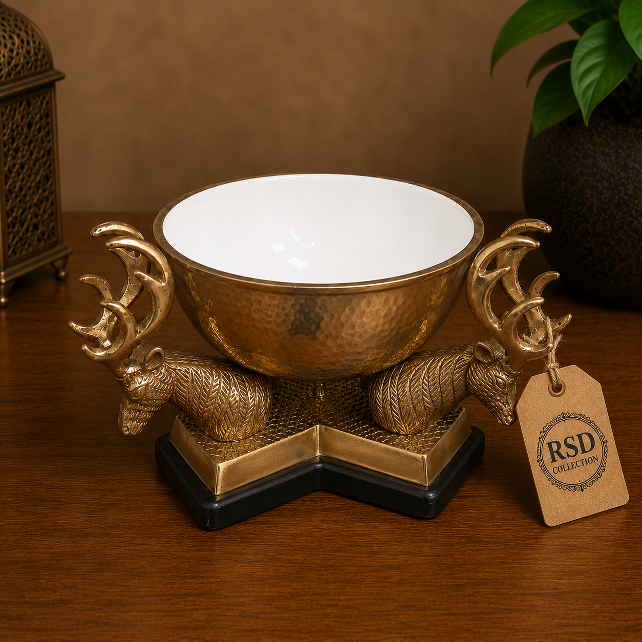 6 X 8 Inch Double Deer Bowl 2 kg brass statue & idol for Indian home decor