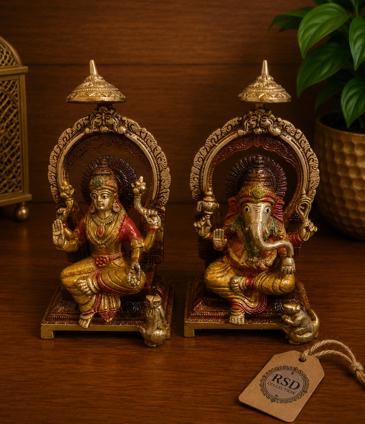 Colored Ganesh Lakshmi Set brass statue & idol for Indian home decor