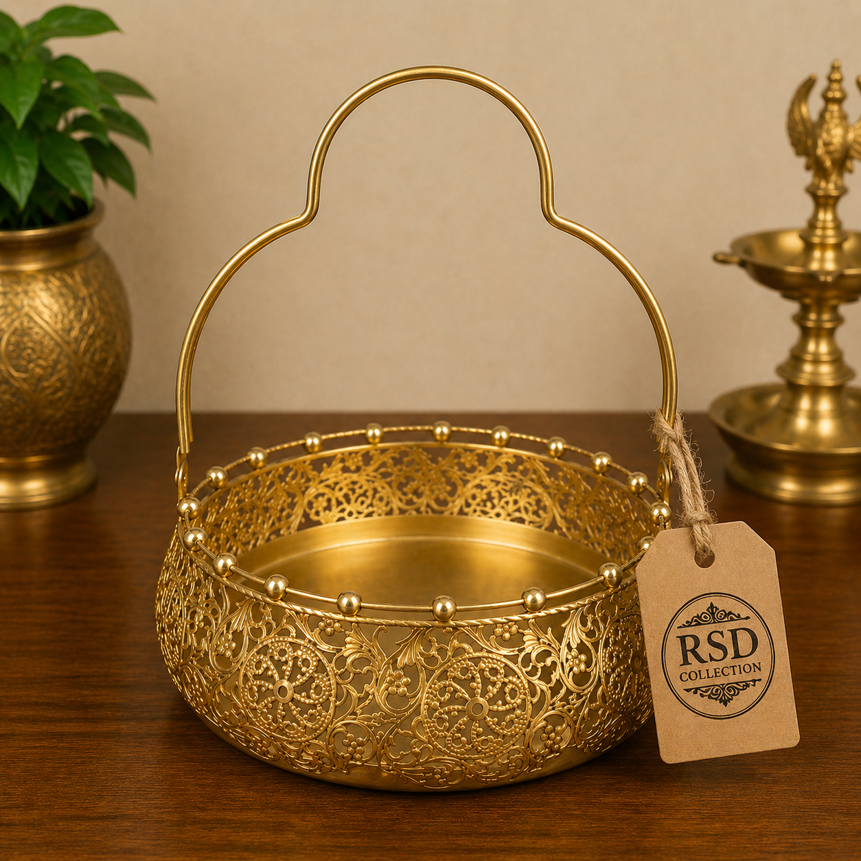 Golden Cutwork Fruit Basket bowl & basket for Indian home decor