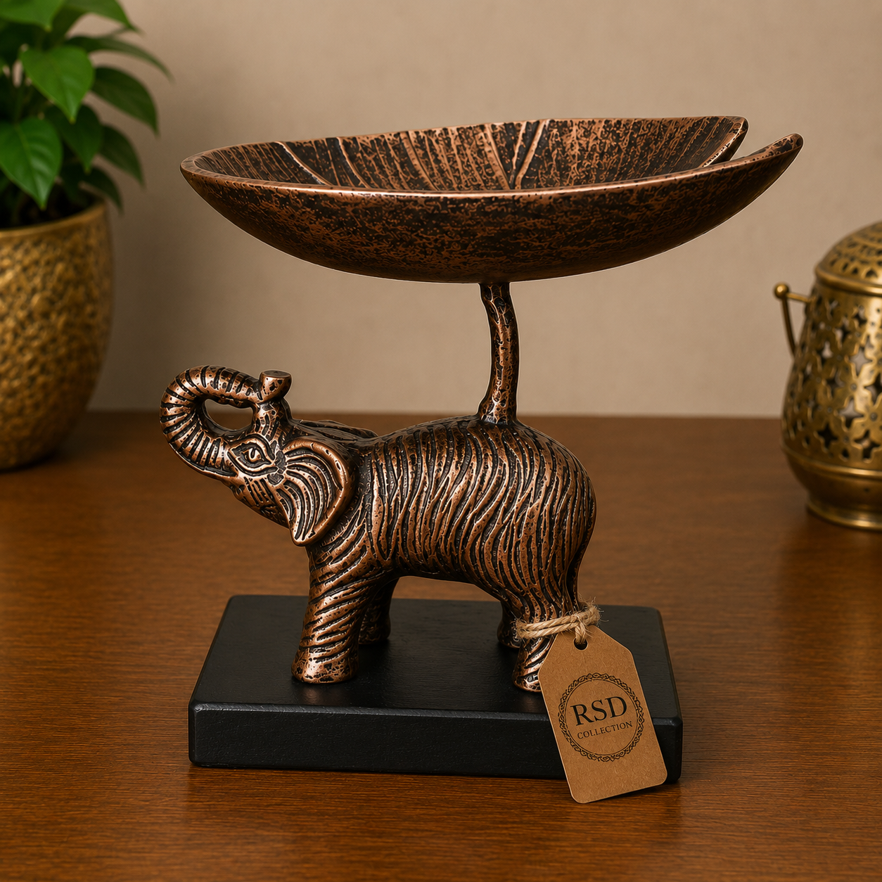 Single Elephant With Tray brass statue & idol for Indian home decor