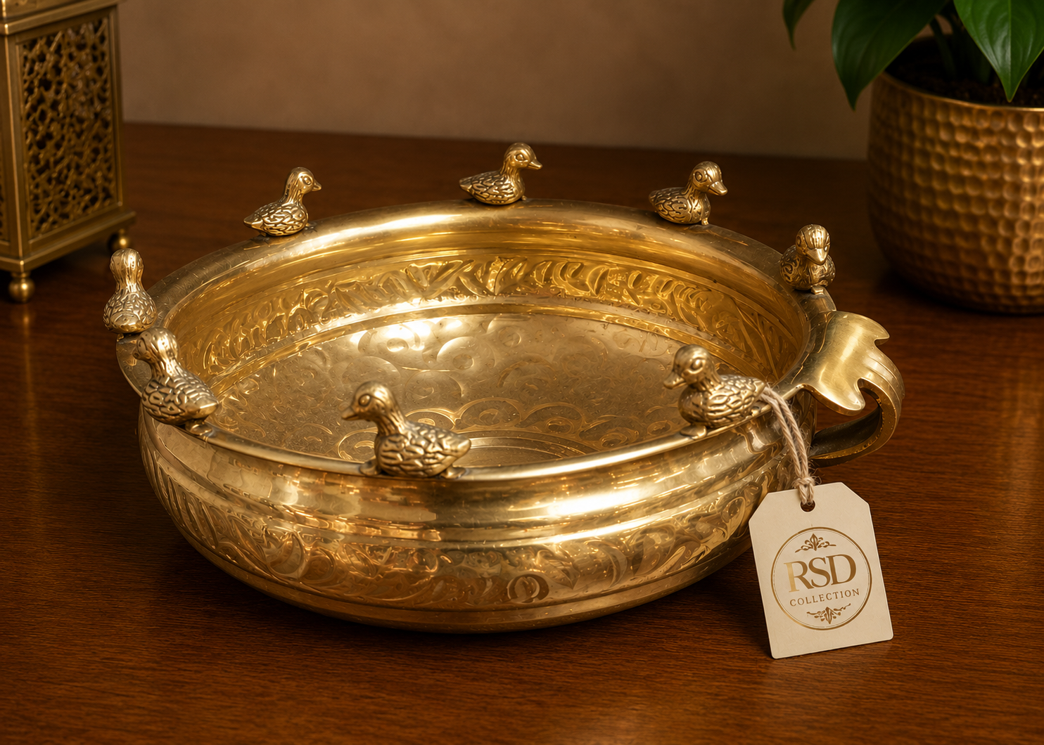 10 Inch Bird Urli brass urli for Indian home decor
