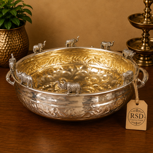 10 Inch Elephant Urli Set brass urli for Indian home decor