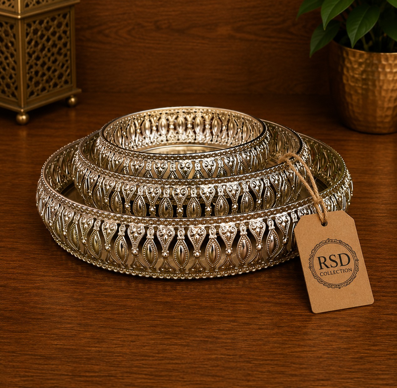 3 Piece Tray Set tray, plate & thali for Indian home decor