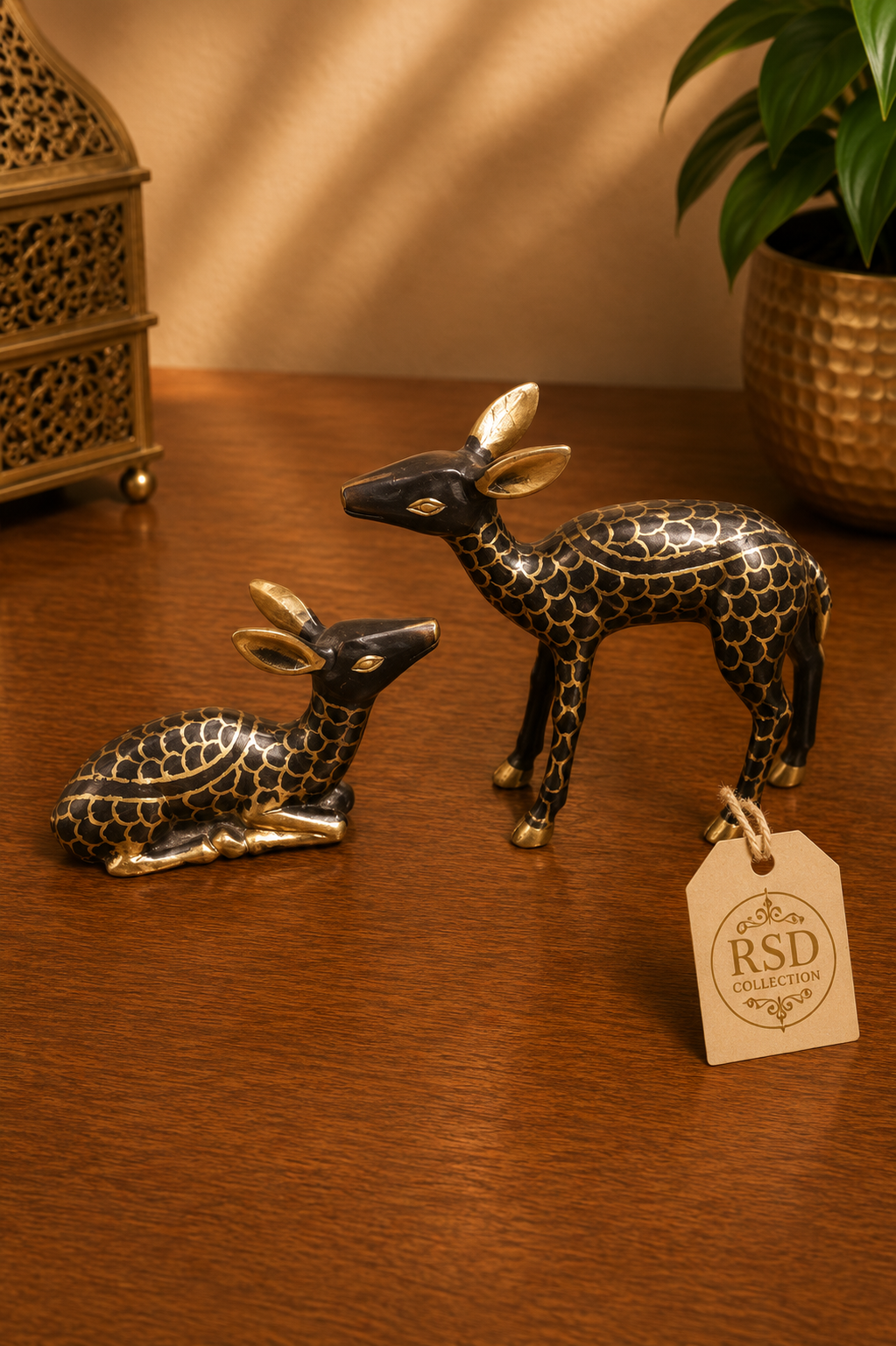 4 Inch Deer Set brass statue & idol for Indian home decor