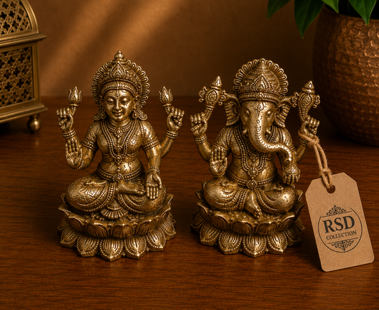 4 Inch Ganesh Lakshmi Set brass statue & idol for Indian home decor