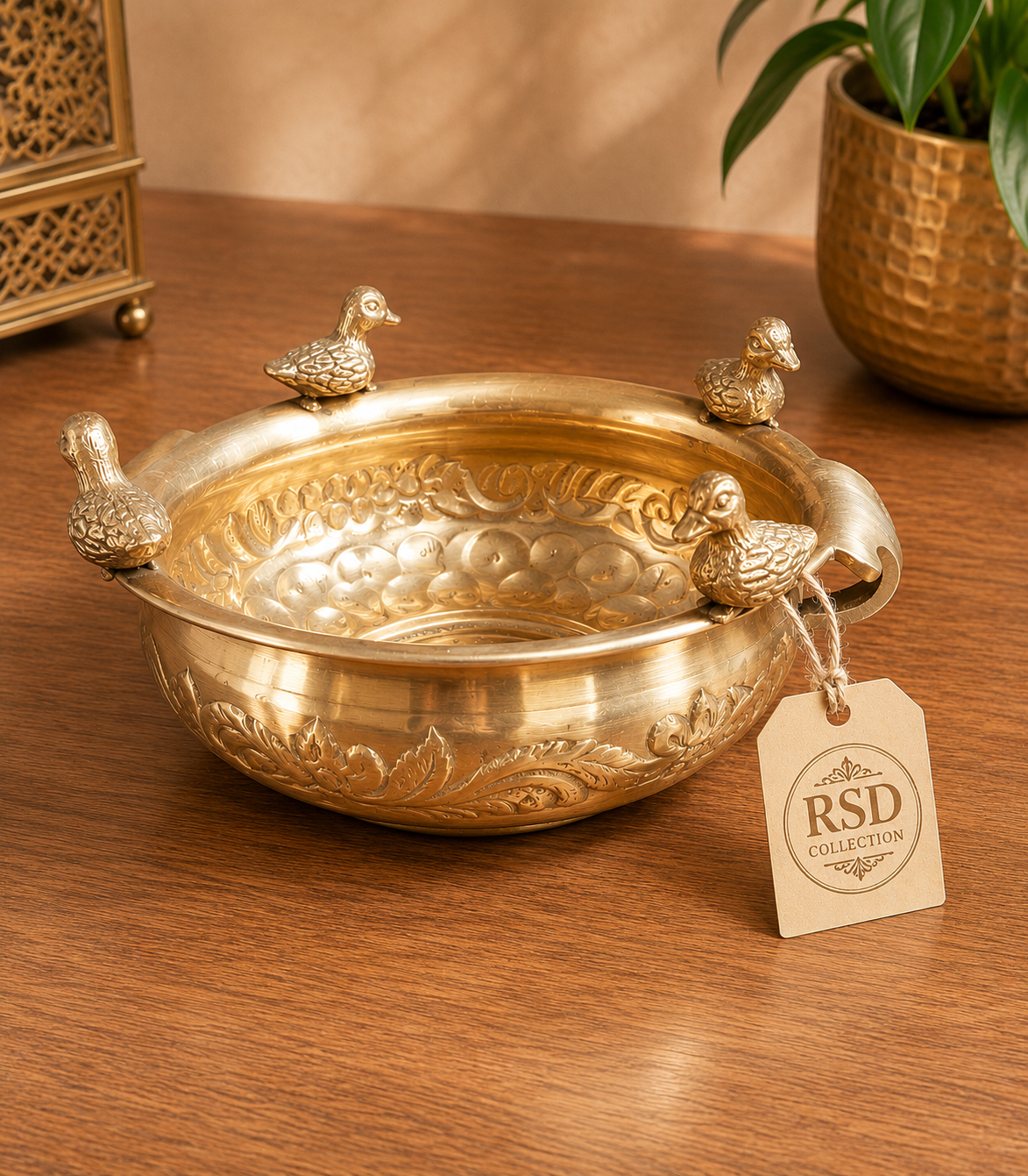 6 Inch Bird Urli brass urli for Indian home decor