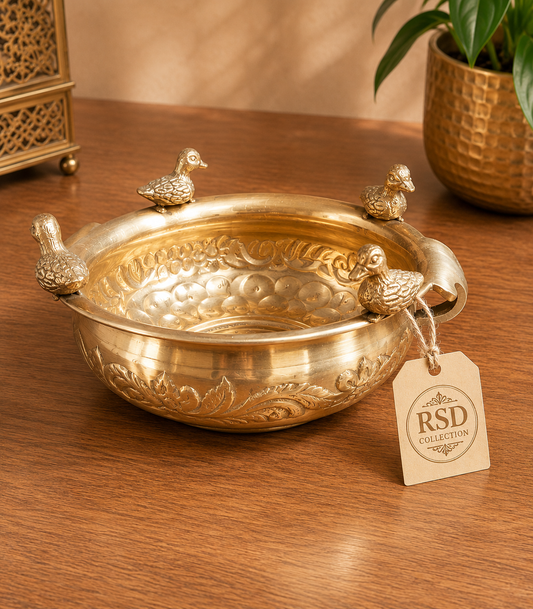 6 Inch Bird Urli brass urli for Indian home decor