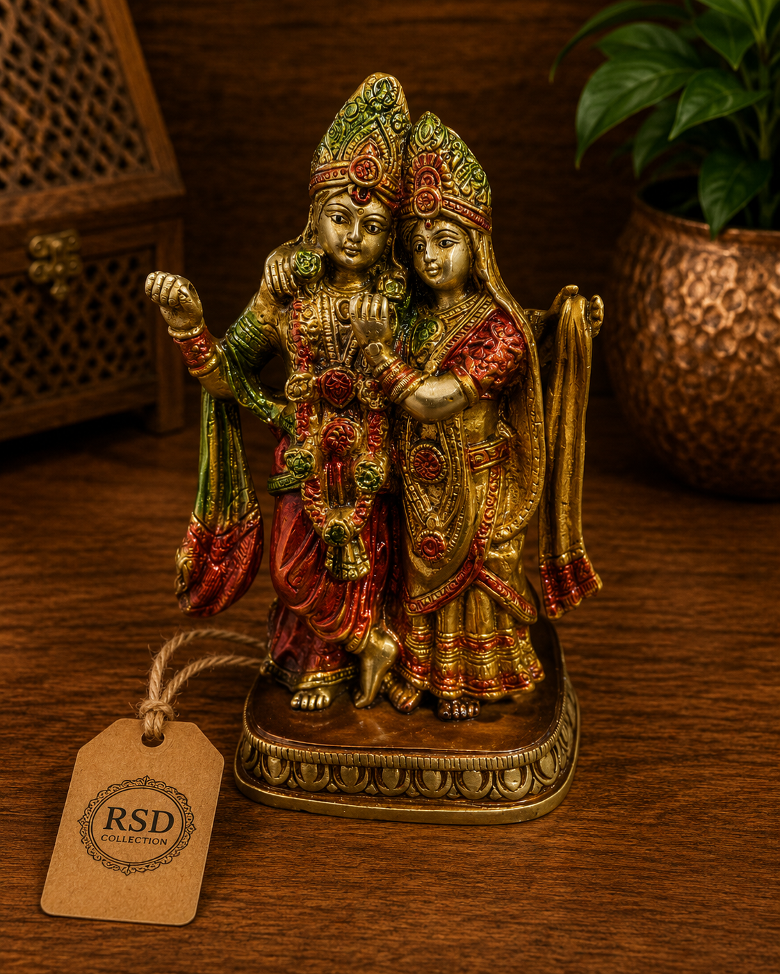 Colored Standing Radha Krishna Statue 1 brass statue & idol for Indian home decor