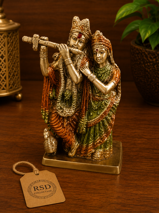 Colored Standing Radha Krishna Statue 2 brass statue & idol for Indian home decor