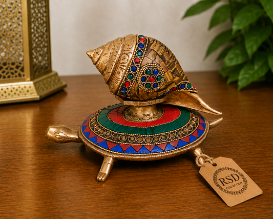 Colored Tortoise With Shankh puja accessory for Indian home decor
