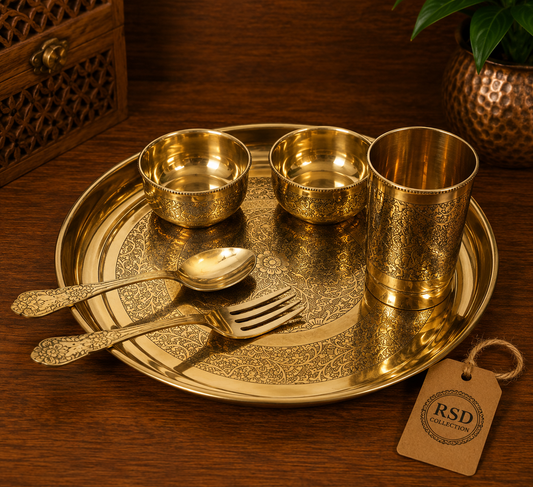 Engraved Thali Dinner Set tray, plate & thali for Indian home decor