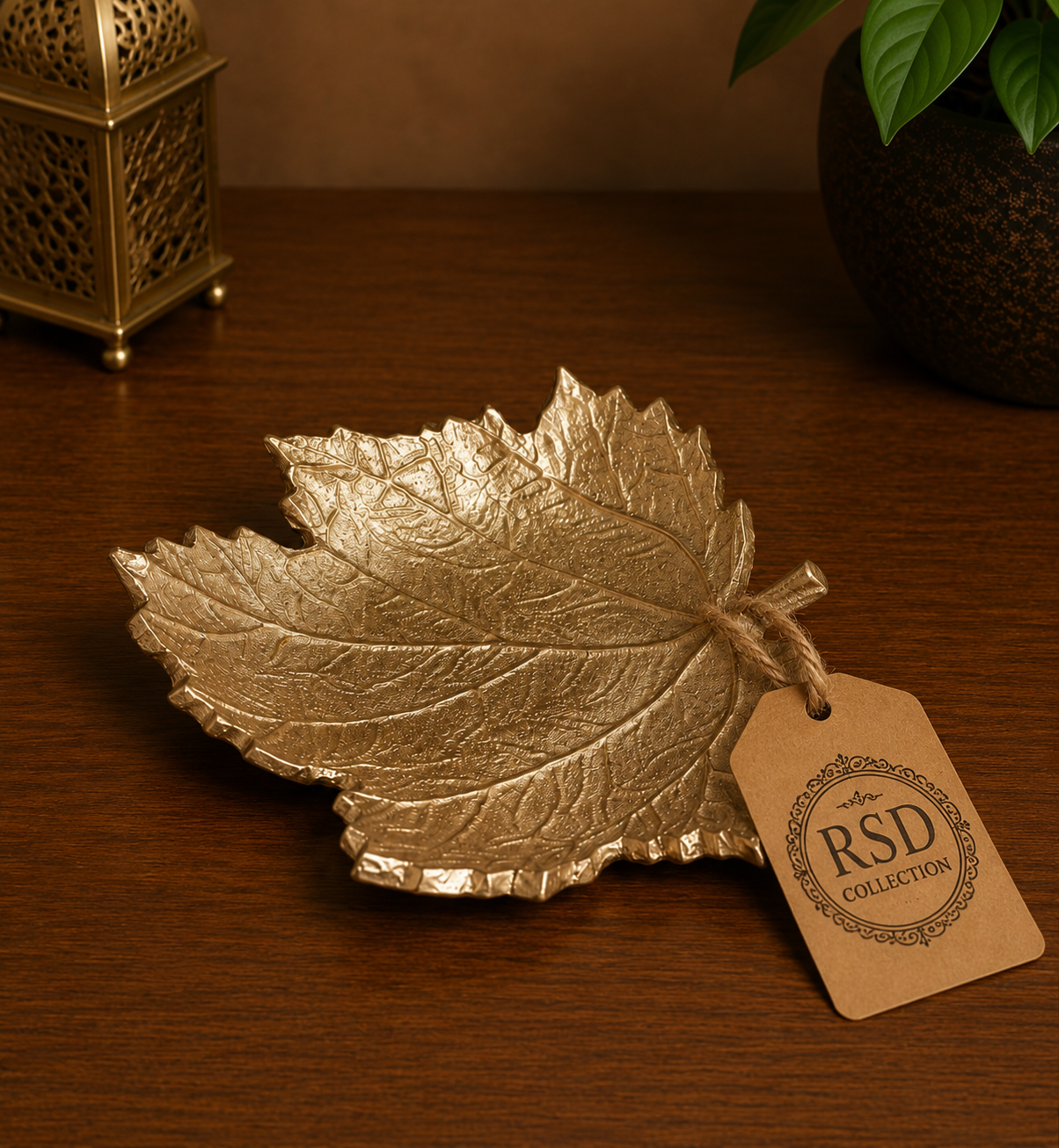 Golden Leaf Tray tray, plate & thali for Indian home decor