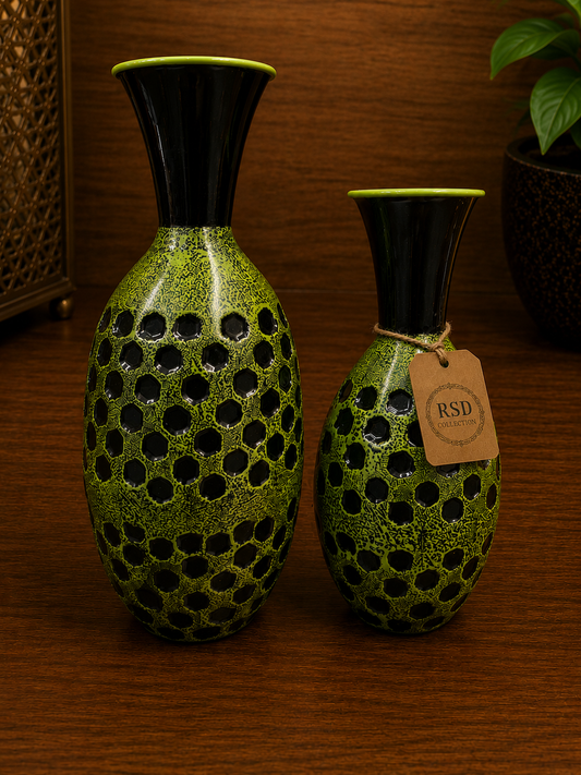 Green Black Spotted Vase Pair decorative vase for Indian home decor