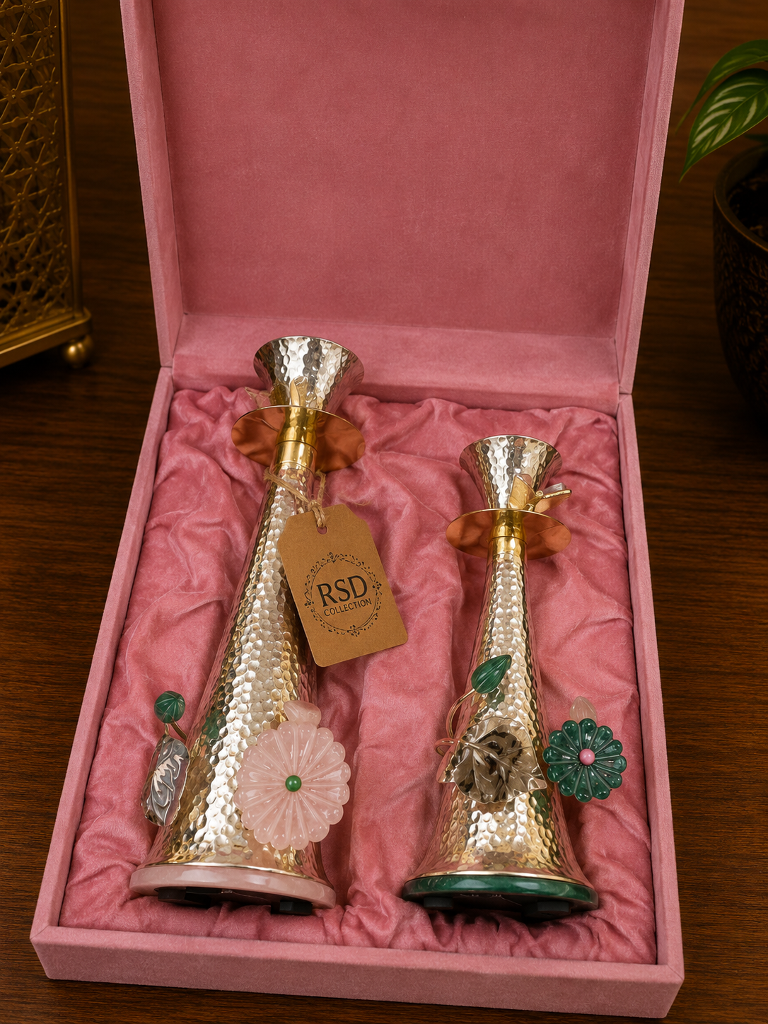 Pink Vase Pair In Velvet Box decorative vase for Indian home decor