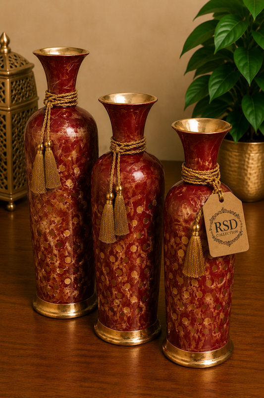 Red Vase Trio decorative vase for Indian home decor
