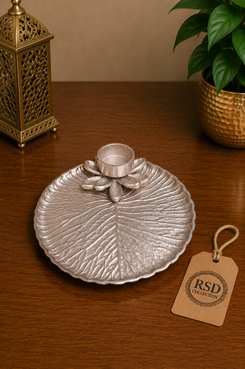 Silver Round Leaf Plate tray, plate & thali for Indian home decor
