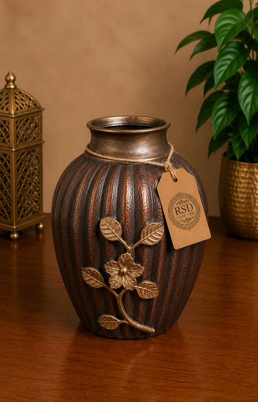 Single Heavy Bronze Floral Vase decorative vase for Indian home decor