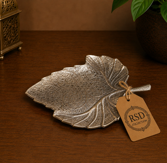 Single Silver Leaf Tray tray, plate & thali for Indian home decor