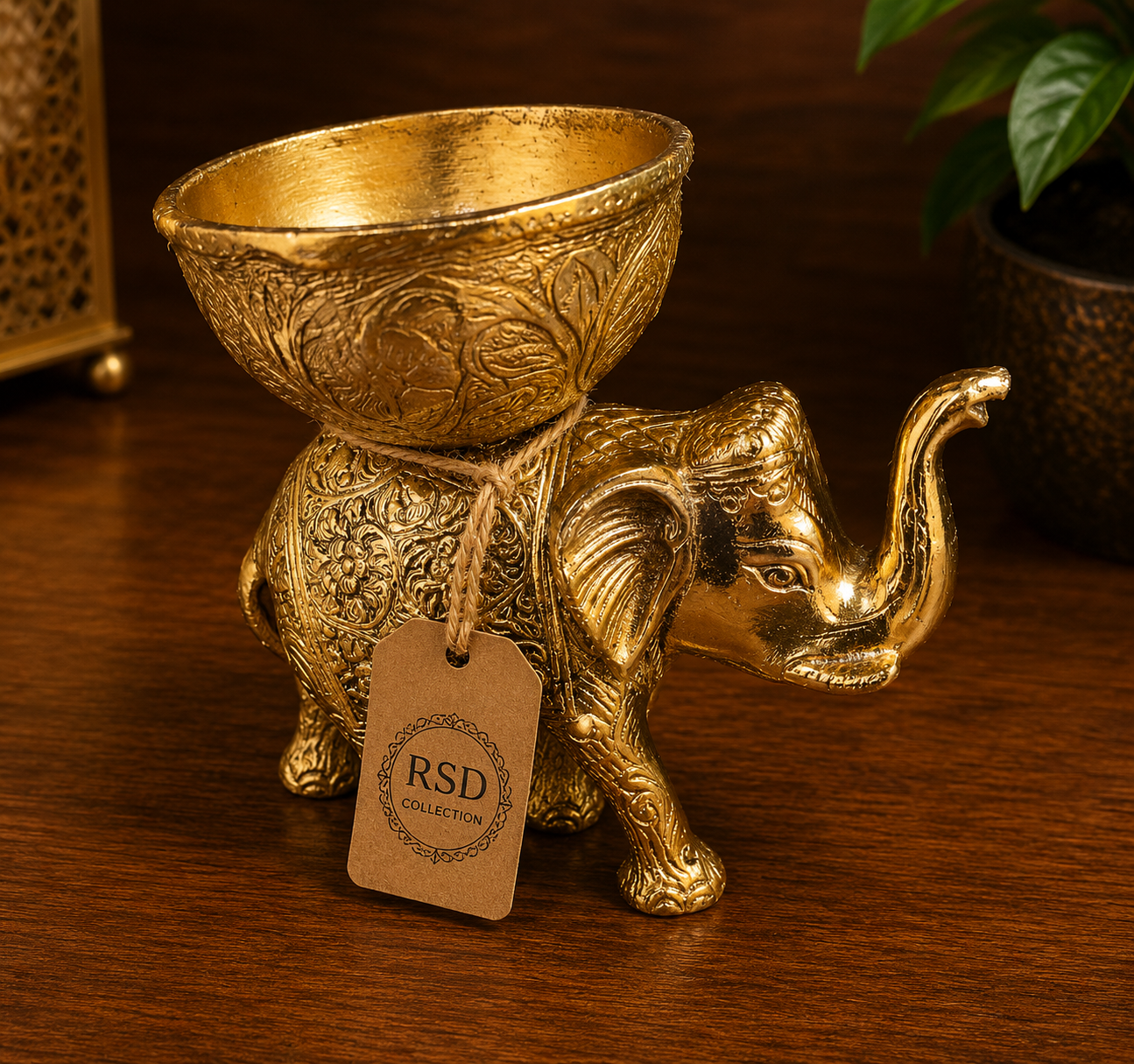 Small Elephant With Cup brass statue & idol for Indian home decor