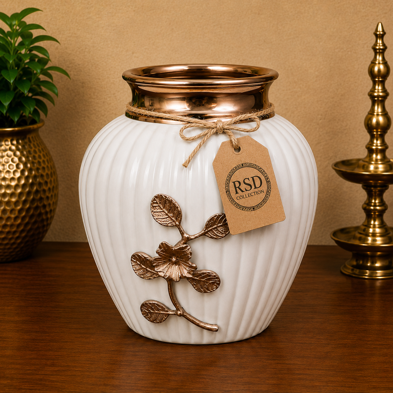 Thick Round White Vase decorative vase for Indian home decor