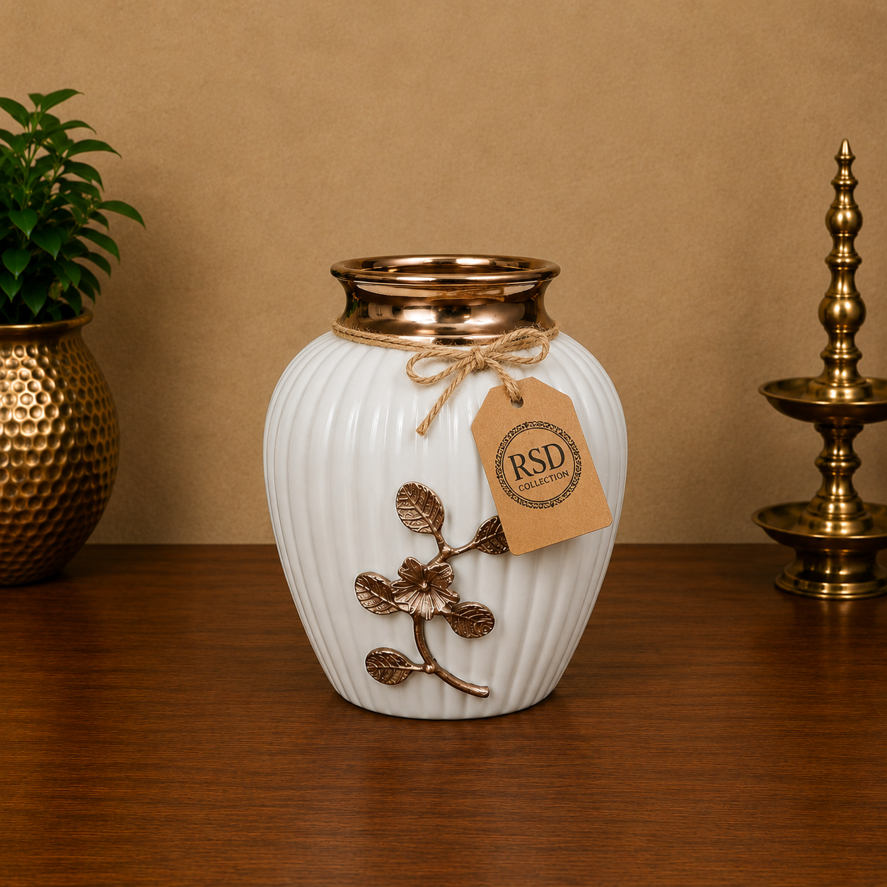 Thin Round White Vase decorative vase for Indian home decor