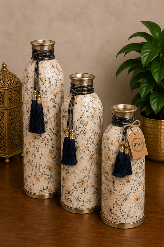 White Floral Vase Trio decorative vase for Indian home decor